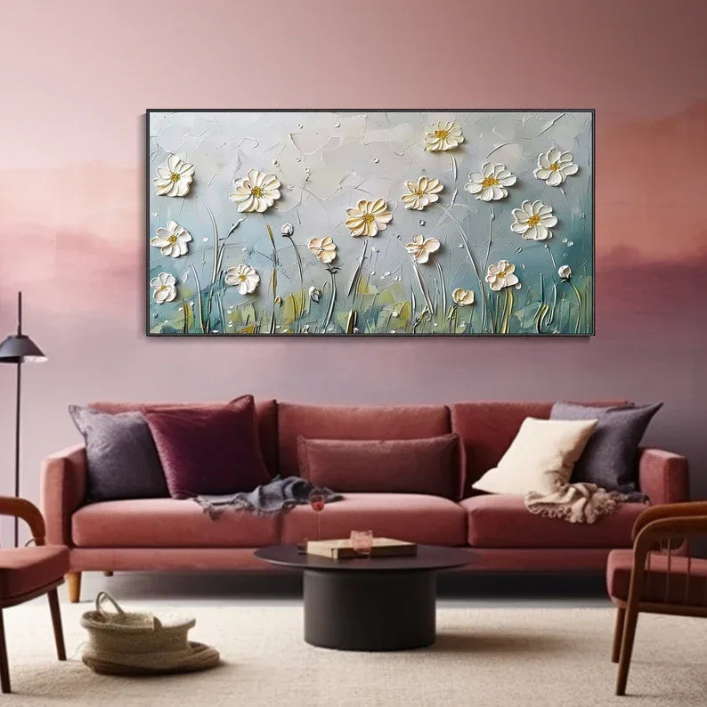 Floral Breeze-Minimalist Style Embossed Wildflower Hand-Painted Wall Art - artextured