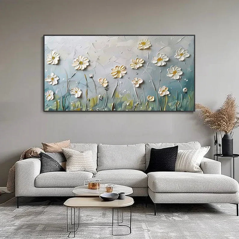 Floral Breeze-Minimalist Style Embossed Wildflower Hand-Painted Wall Art - artextured