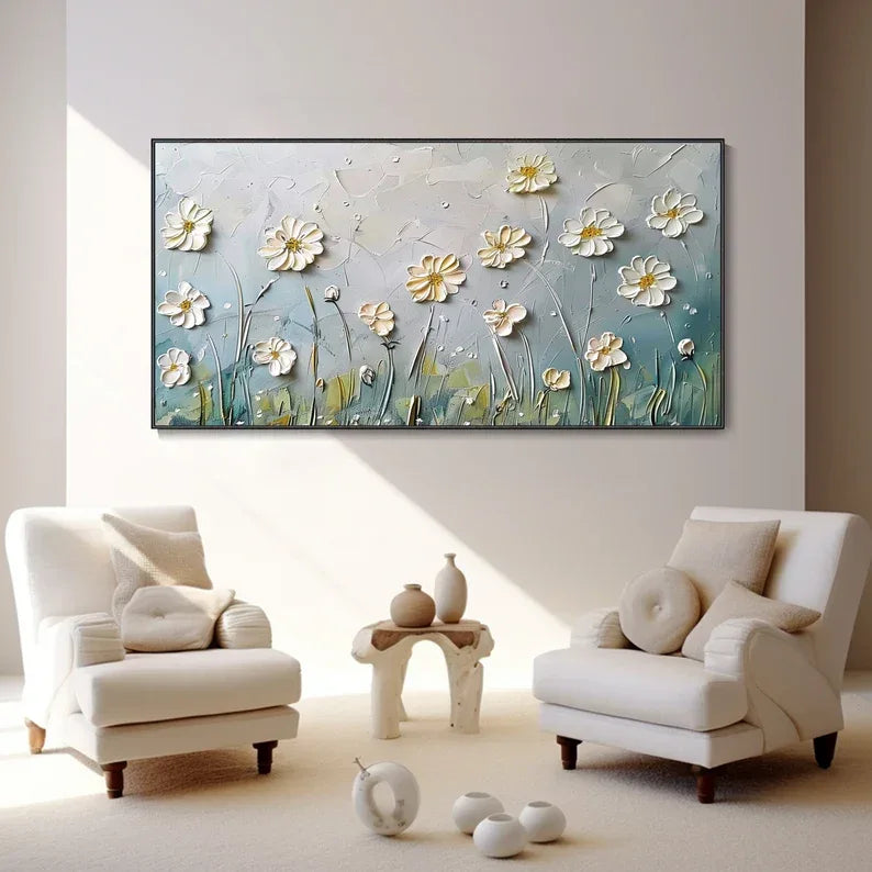 Floral Breeze-Minimalist Style Embossed Wildflower Hand-Painted Wall Art - artextured