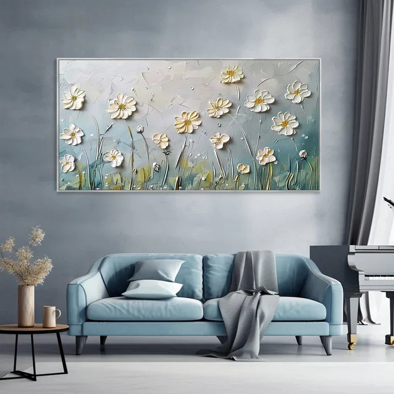 Floral Breeze-Minimalist Style Embossed Wildflower Hand-Painted Wall Art - artextured