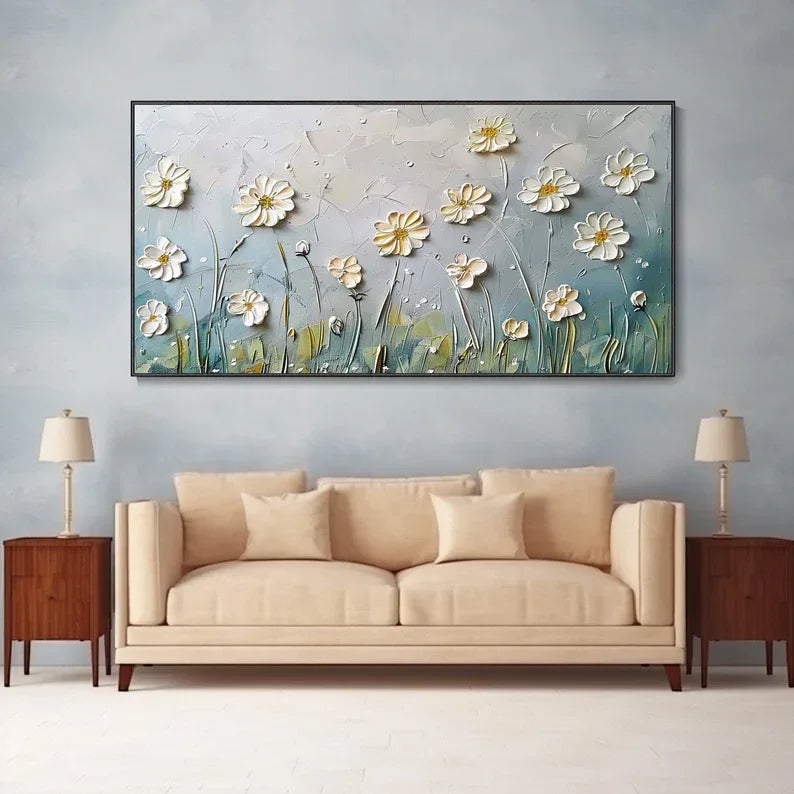 Floral Breeze-Minimalist Style Embossed Wildflower Hand-Painted Wall Art - artextured