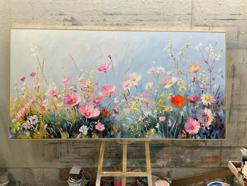 Meadow Symphony Canvas Art-Hand Drawn Three-Dimensional Floral Abstract Texture Wall Art - artextured