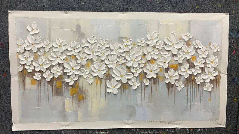 Abstract Floral 3D Flow-3D White Flower Texture Wall Art - artextured