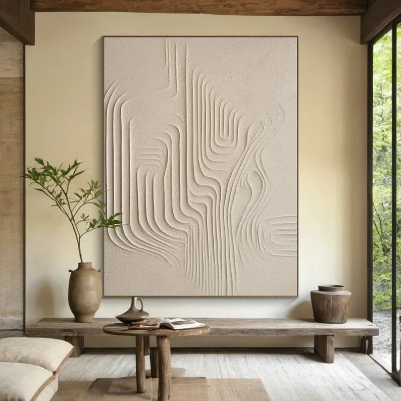 Desert Flow Textured Canvas-Wabi Sabi Minimalist Natural Curve Abstract Wall Art - artextured