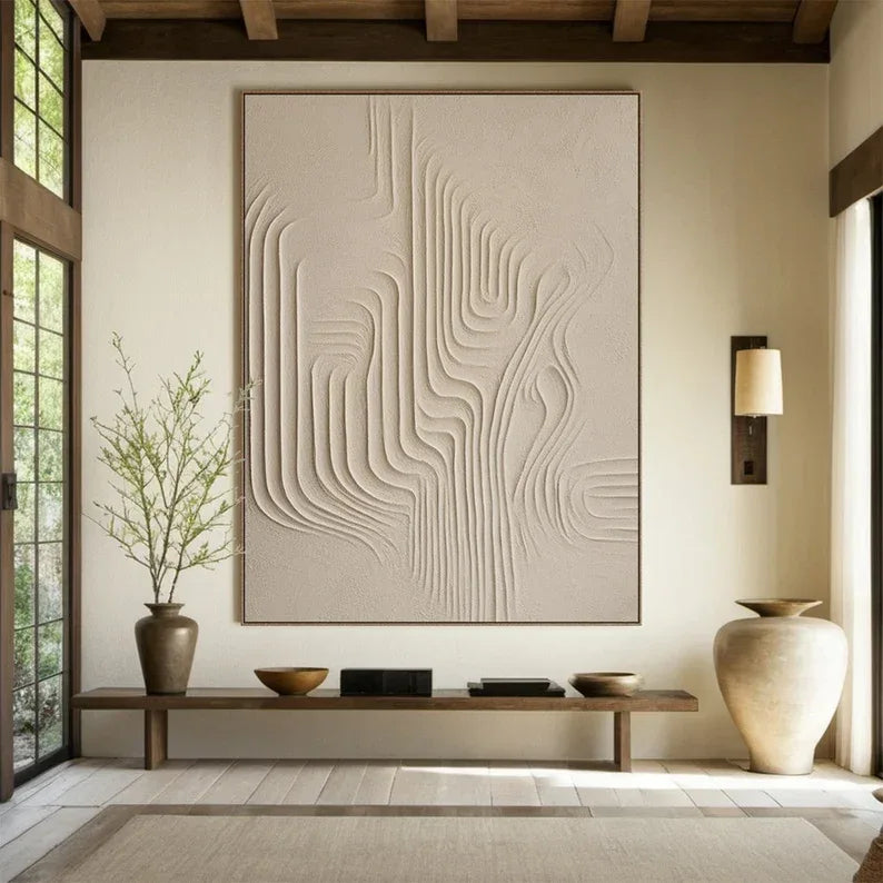 Desert Flow Textured Canvas-Wabi Sabi Minimalist Natural Curve Abstract Wall Art - artextured