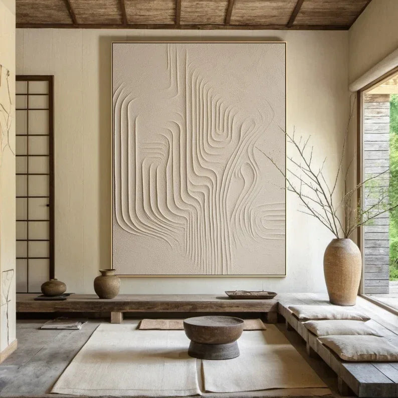 Desert Flow Textured Canvas-Wabi Sabi Minimalist Natural Curve Abstract Wall Art - artextured