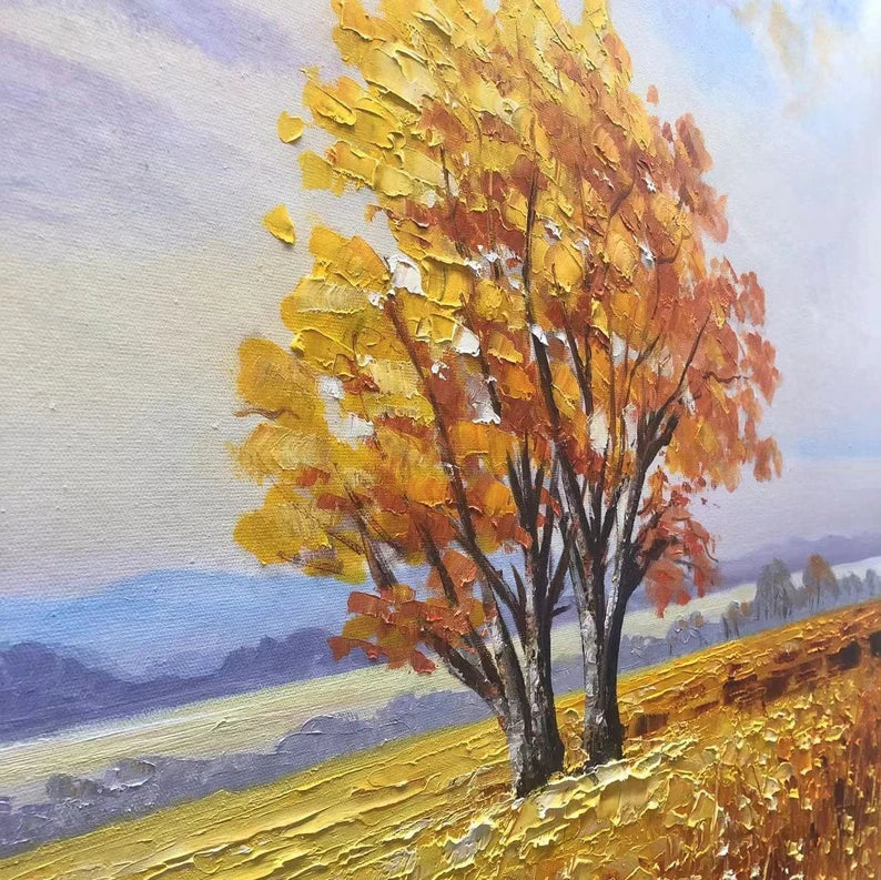 Golden Autumn Landscape Oil Painting