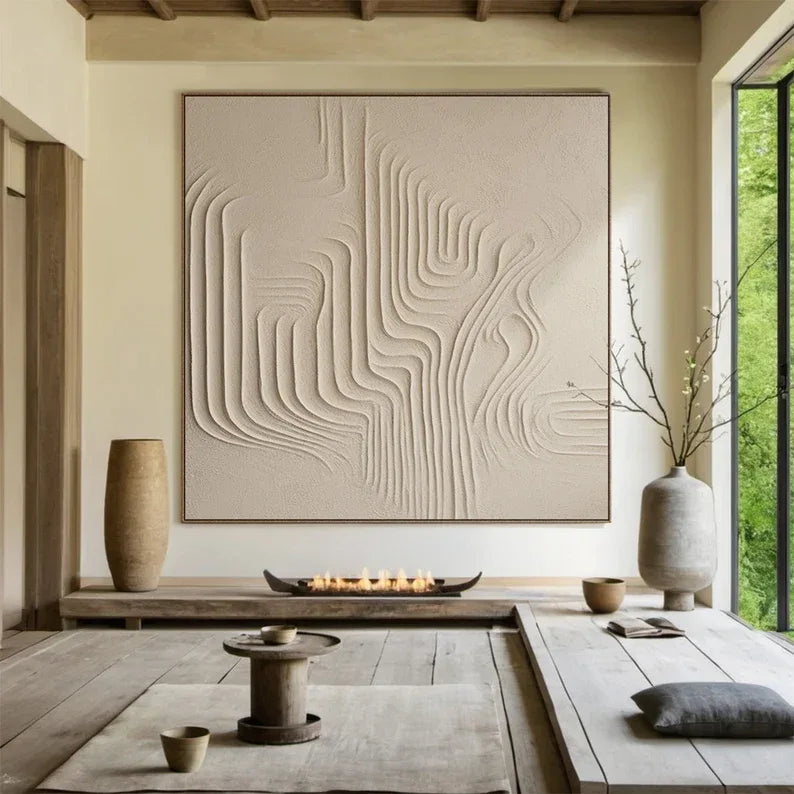 Desert Flow Textured Canvas-Wabi Sabi Minimalist Natural Curve Abstract Wall Art - artextured