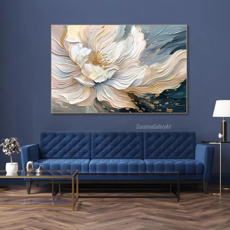 Blooming Elegance-Modern Textured 3D Floral Oil Painting Wall Art