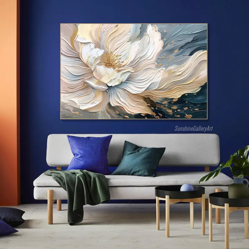 Blooming Elegance-Modern Textured 3D Floral Oil Painting Wall Art