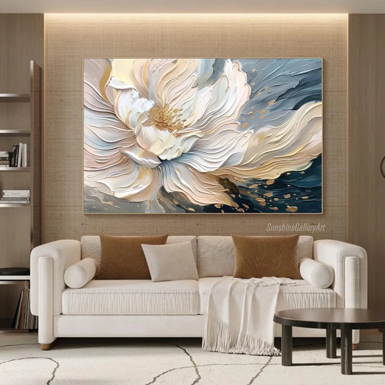 Blooming Elegance-Modern Textured 3D Floral Oil Painting Wall Art
