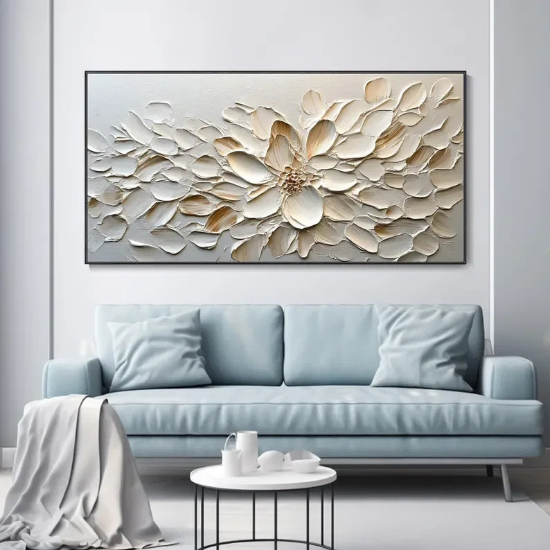 Textured Floral Elegance-Minimalist White Wabi Sabi Texture Wall Art - artextured