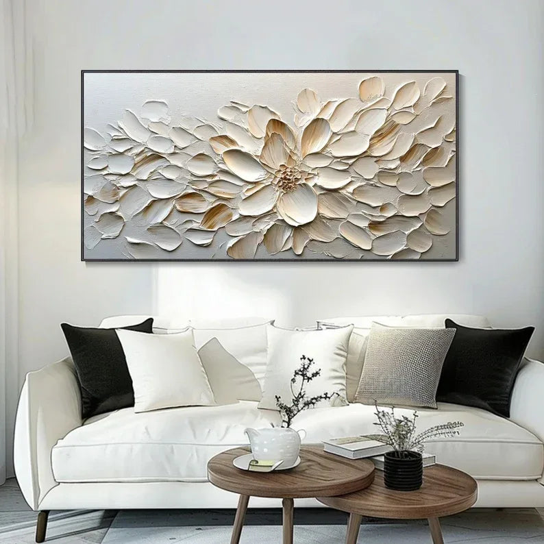 Textured Floral Elegance-Minimalist White Wabi Sabi Texture Wall Art - artextured