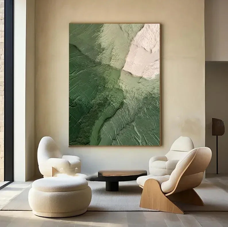Green Ocean-Modern Minimalist Style, Textured Mountain Forest Abstract Oil Painting - artextured