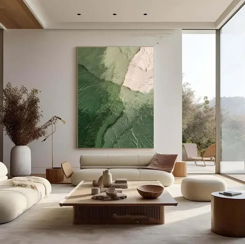 Green Ocean-Modern Minimalist Style, Textured Mountain Forest Abstract Oil Painting - artextured