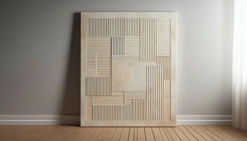 3D Geometric Minimalist Wall Art – Neutral Textured Canvas Decor - artextured