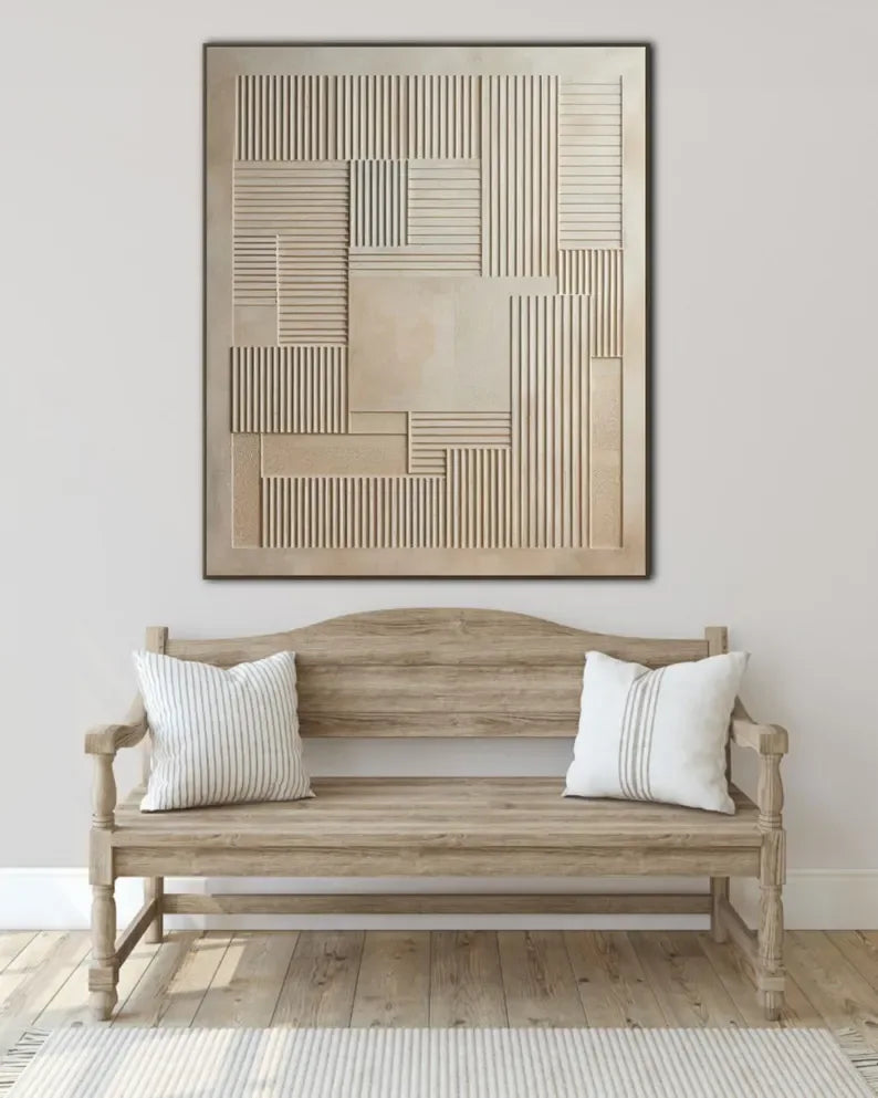 3D Geometric Minimalist Wall Art – Neutral Textured Canvas Decor - artextured