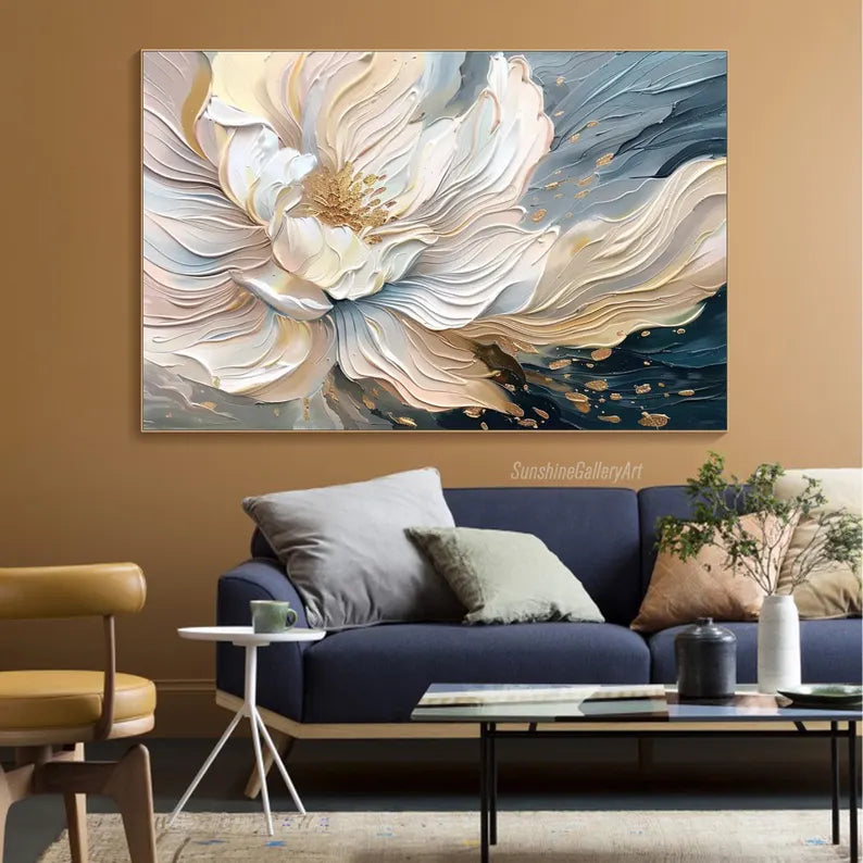 Blooming Elegance-Modern Textured 3D Floral Oil Painting Wall Art