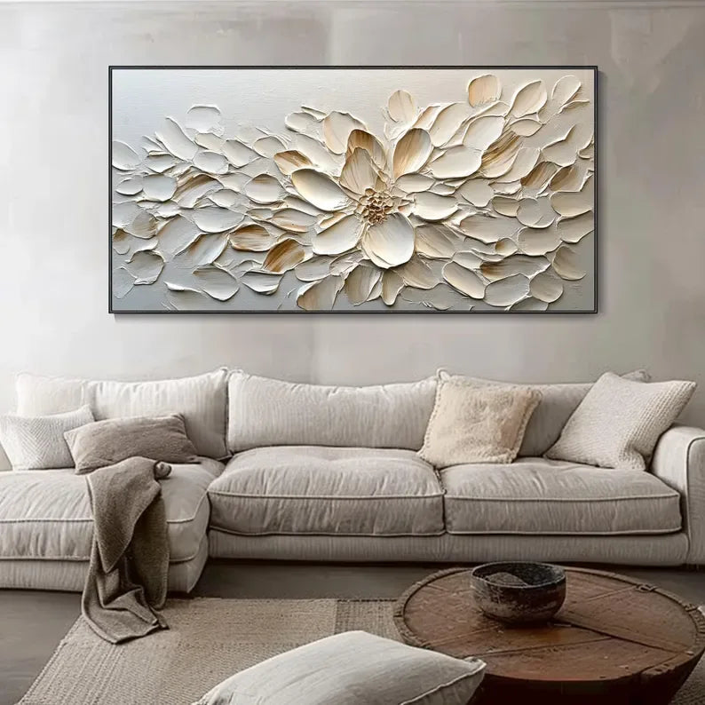 Textured Floral Elegance-Minimalist White Wabi Sabi Texture Wall Art - artextured