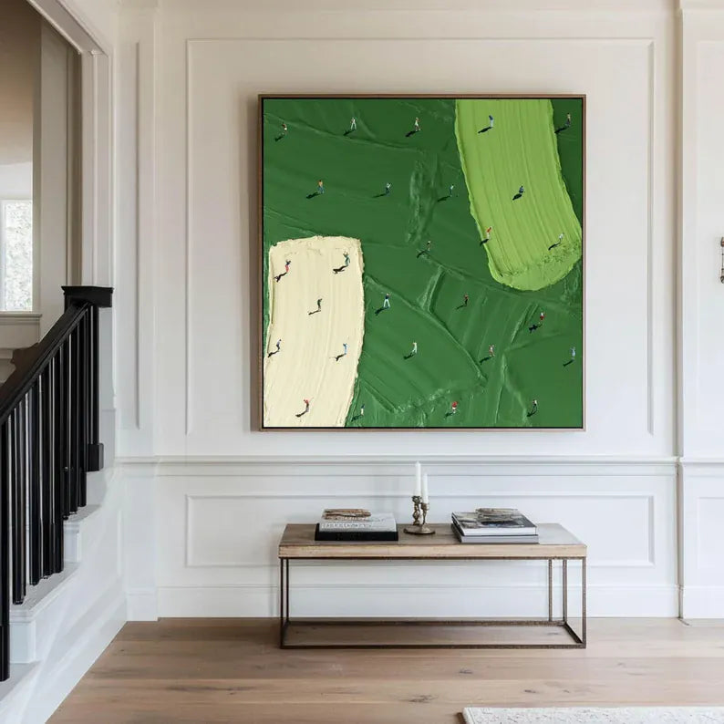 Minimalist Aerial Golf Course Abstract Painting – Modern Textured Wall Art#AB0519052
