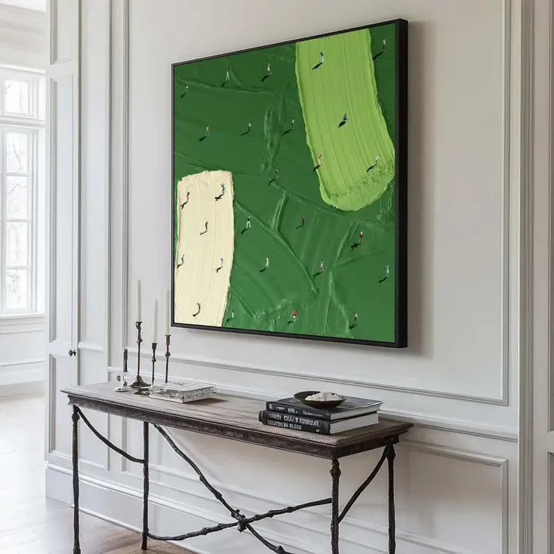 Minimalist Aerial Golf Course Abstract Painting – Modern Textured Wall Art#AB0519052
