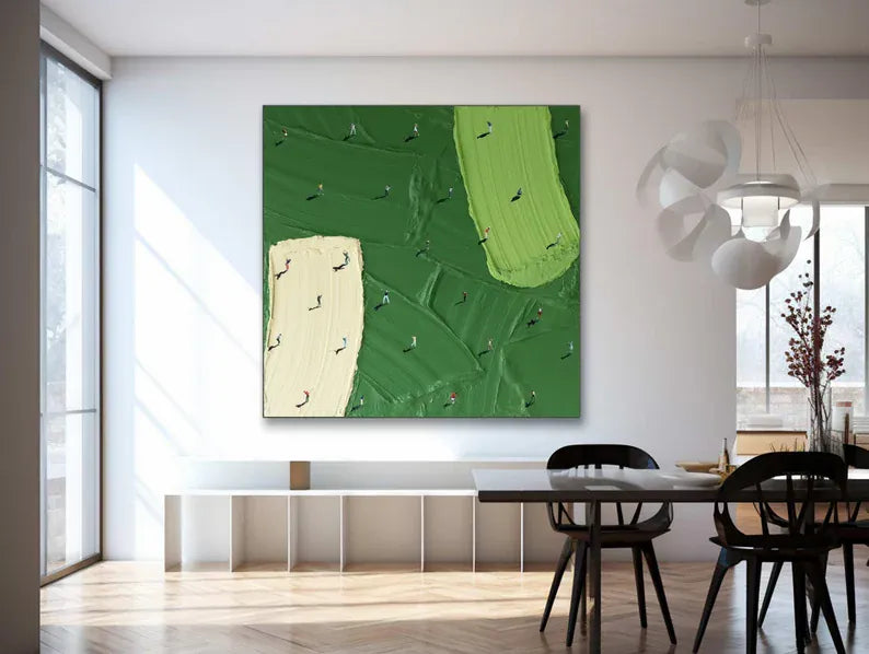 Minimalist Aerial Golf Course Abstract Painting – Modern Textured Wall Art#AB0519052