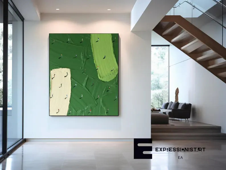 Minimalist Aerial Golf Course Abstract Painting – Modern Textured Wall Art#AB0519052
