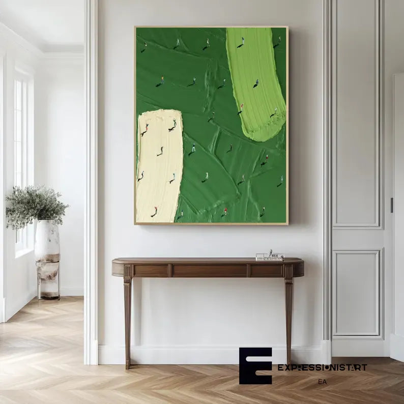 Minimalist Aerial Golf Course Abstract Painting – Modern Textured Wall Art#AB0519052