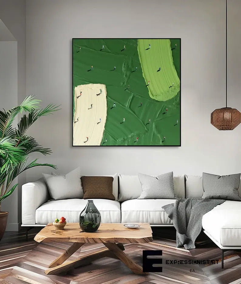 Minimalist Aerial Golf Course Abstract Painting – Modern Textured Wall Art#AB0519052