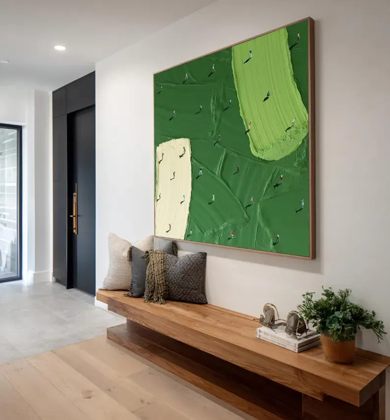 Minimalist Aerial Golf Course Abstract Painting – Modern Textured Wall Art#AB0519052