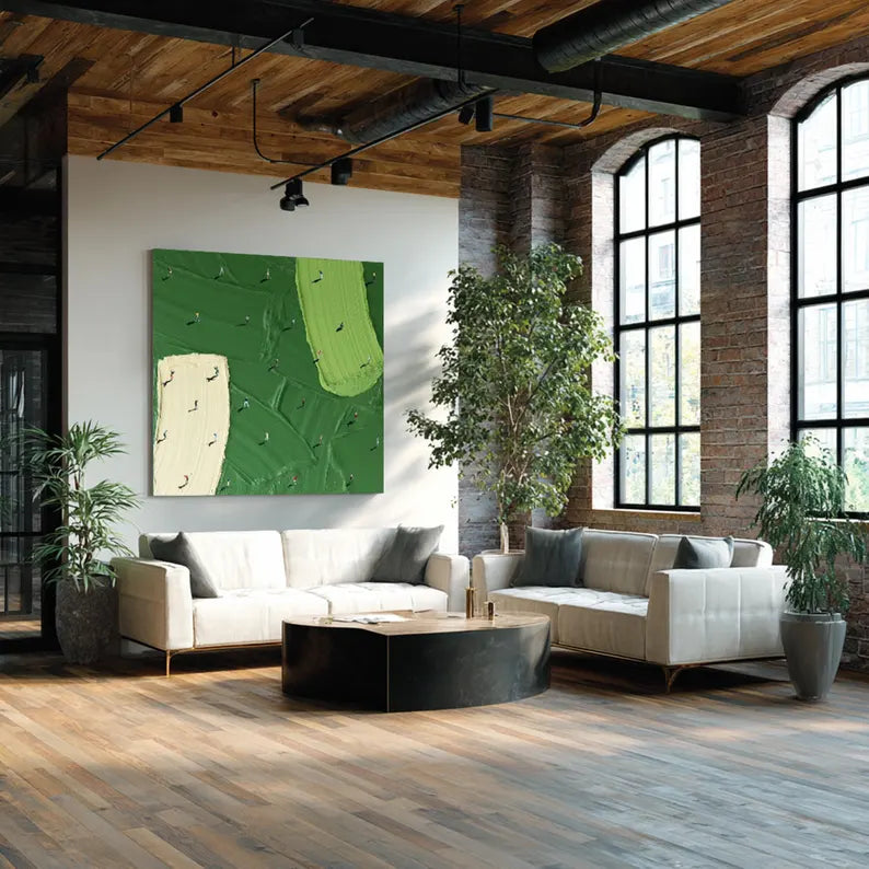 Minimalist Aerial Golf Course Abstract Painting – Modern Textured Wall Art#AB0519052