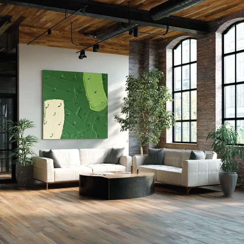 Minimalist Aerial Golf Course Abstract Painting – Modern Textured Wall Art#AB0519052