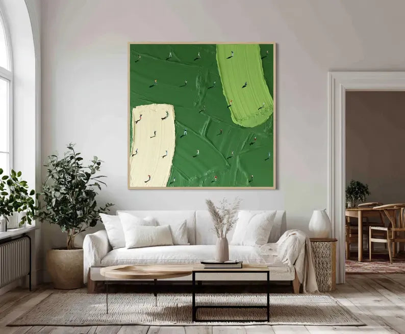 Minimalist Aerial Golf Course Abstract Painting – Modern Textured Wall Art#AB0519052