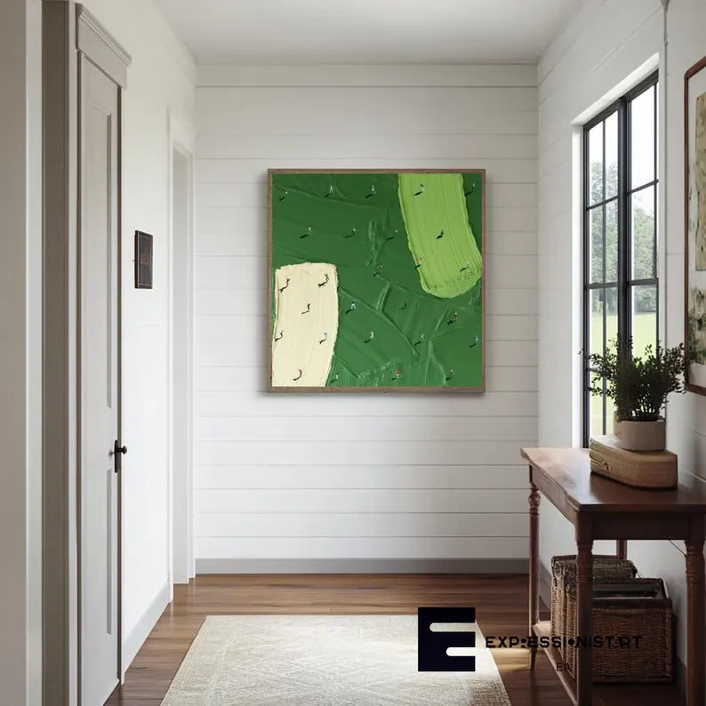 Minimalist Aerial Golf Course Abstract Painting – Modern Textured Wall Art#AB0519052