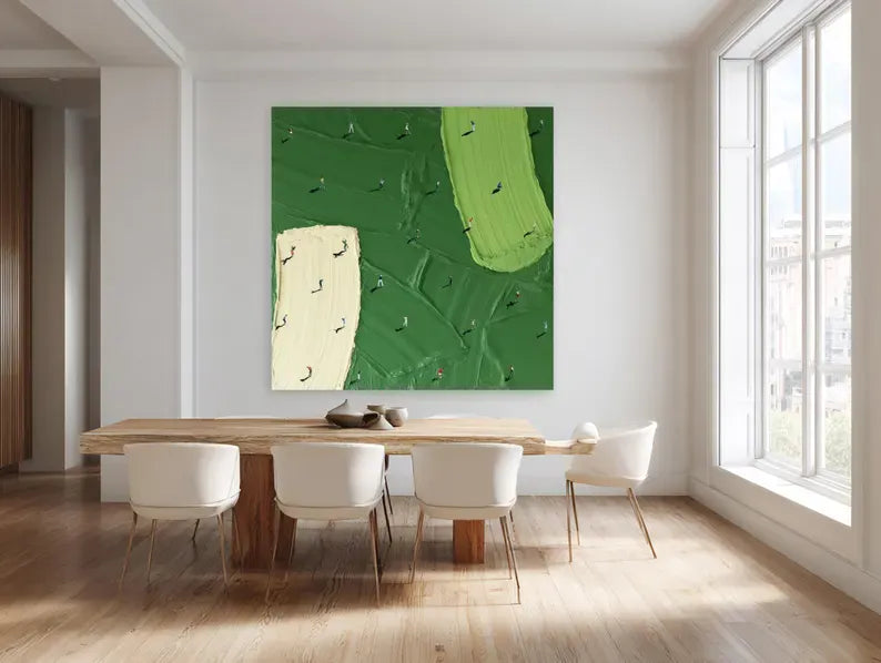 Minimalist Aerial Golf Course Abstract Painting – Modern Textured Wall Art#AB0519052