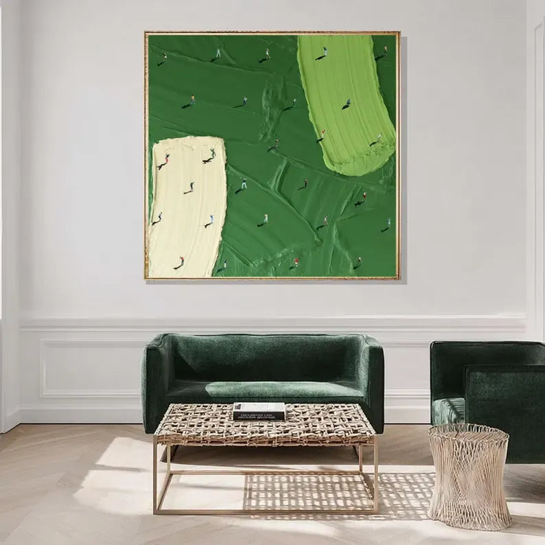 Minimalist Aerial Golf Course Abstract Painting – Modern Textured Wall Art#AB0519052