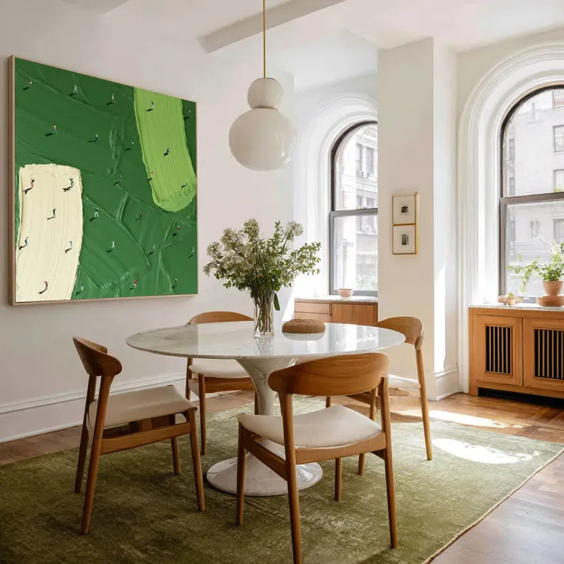 Minimalist Aerial Golf Course Abstract Painting – Modern Textured Wall Art#AB0519052