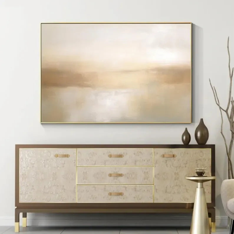 Abstract beige glow-Beige 3D Minimalist Painting on Canvas - artextured