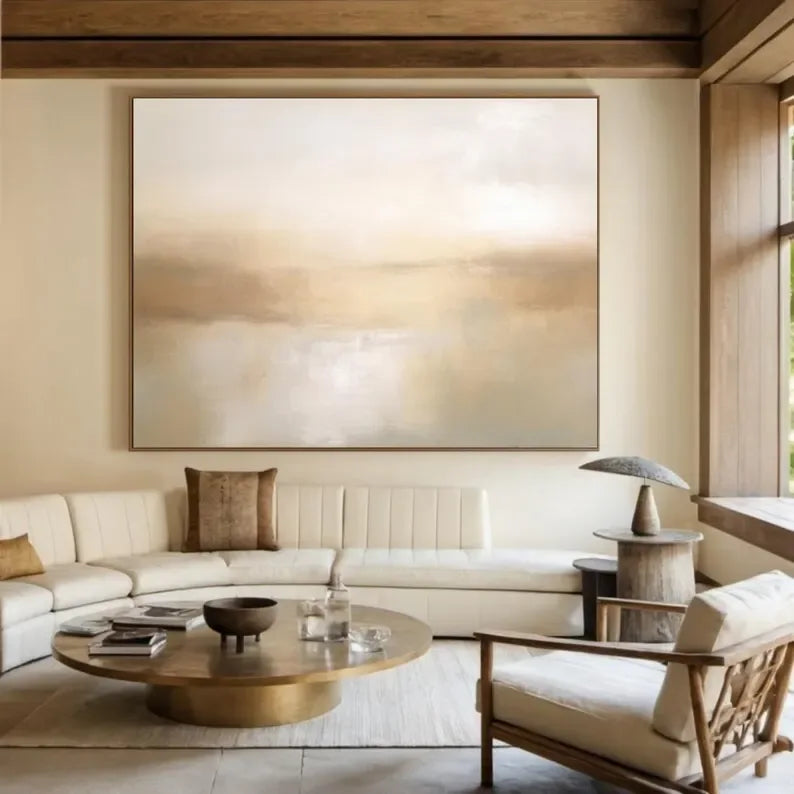Abstract beige glow-Beige 3D Minimalist Painting on Canvas - artextured