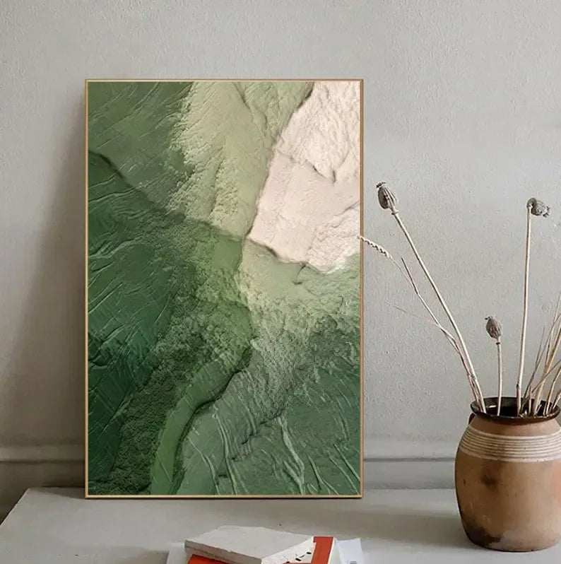 Green Ocean-Modern Minimalist Style, Textured Mountain Forest Abstract Oil Painting - artextured
