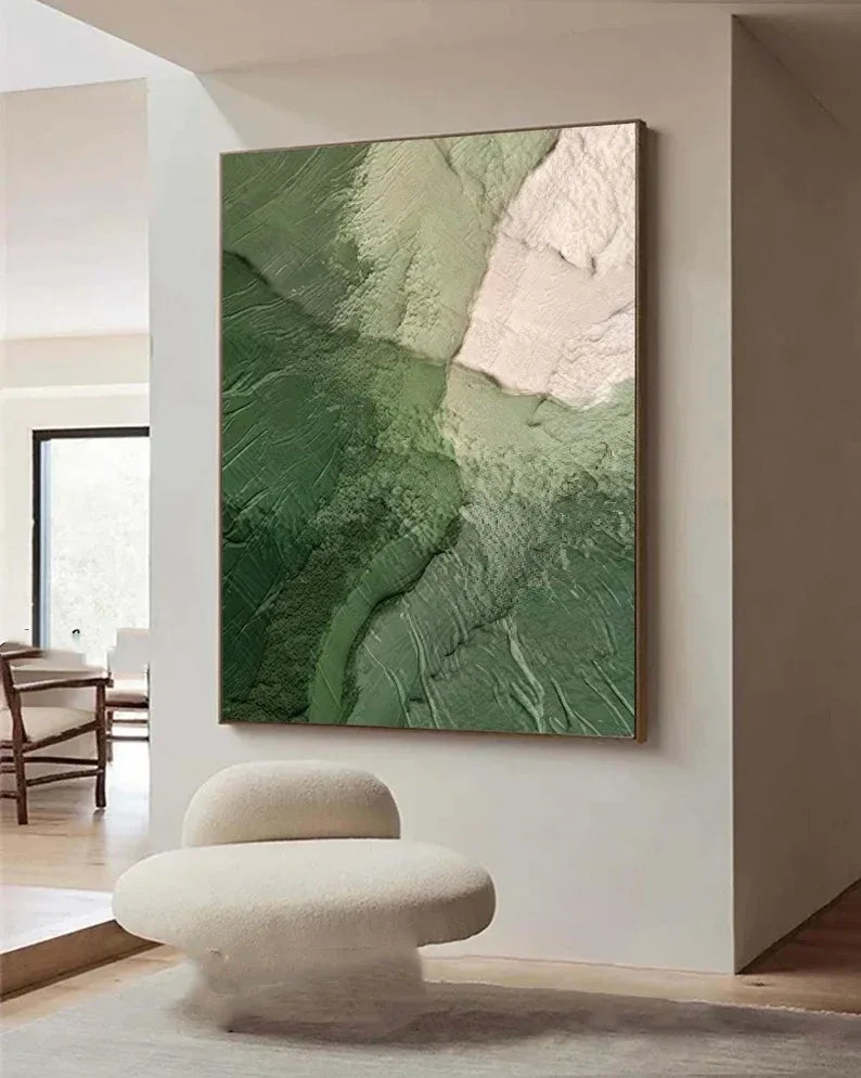 Green Ocean-Modern Minimalist Style, Textured Mountain Forest Abstract Oil Painting - artextured