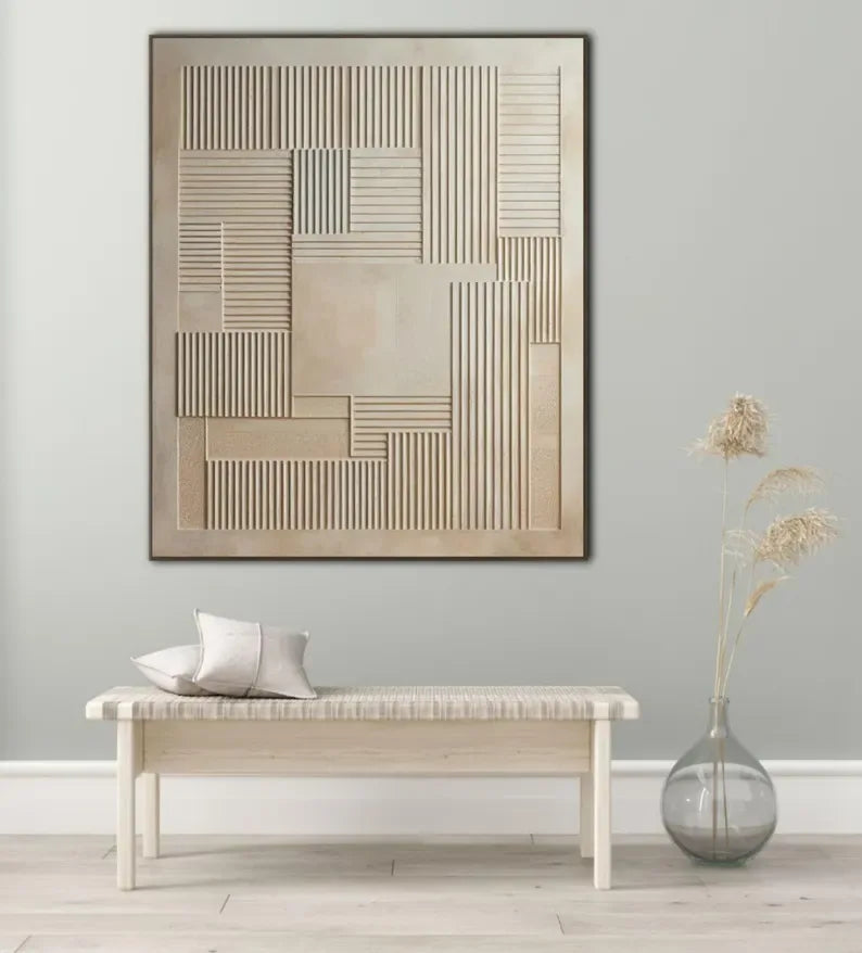 3D Geometric Minimalist Wall Art – Neutral Textured Canvas Decor - artextured