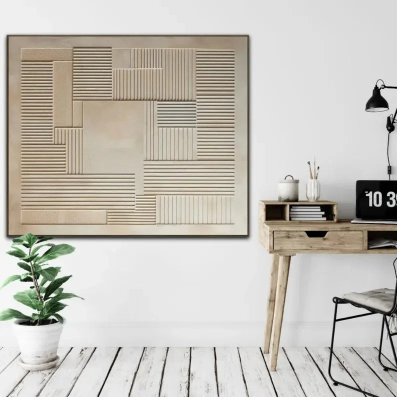 3D Geometric Minimalist Wall Art – Neutral Textured Canvas Decor - artextured