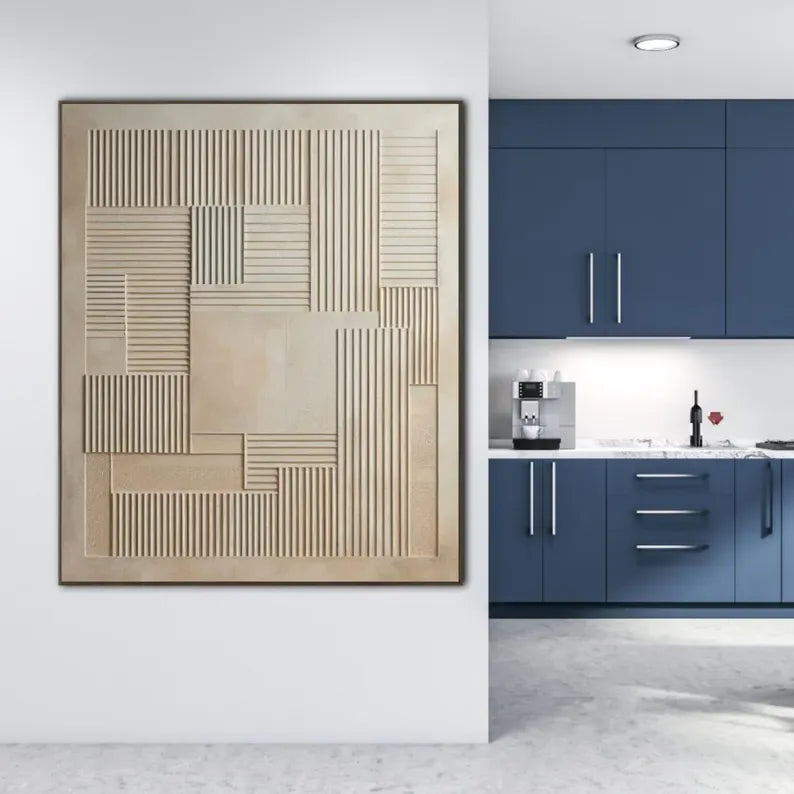 3D Geometric Minimalist Wall Art – Neutral Textured Canvas Decor - artextured