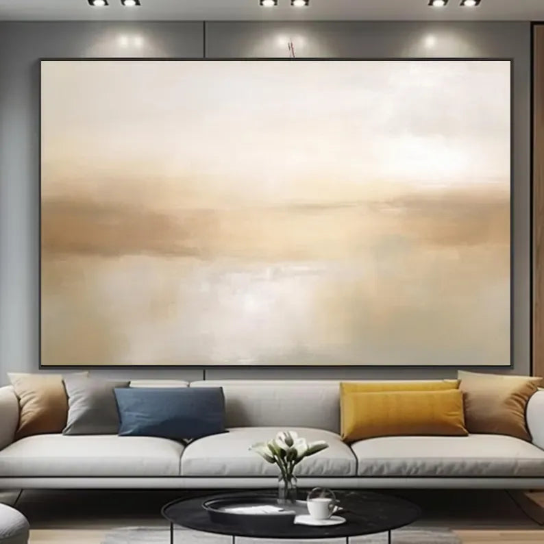 Abstract beige glow-Beige 3D Minimalist Painting on Canvas - artextured