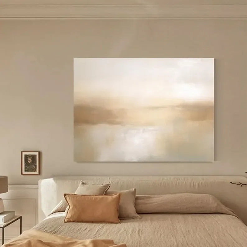 Abstract beige glow-Beige 3D Minimalist Painting on Canvas - artextured