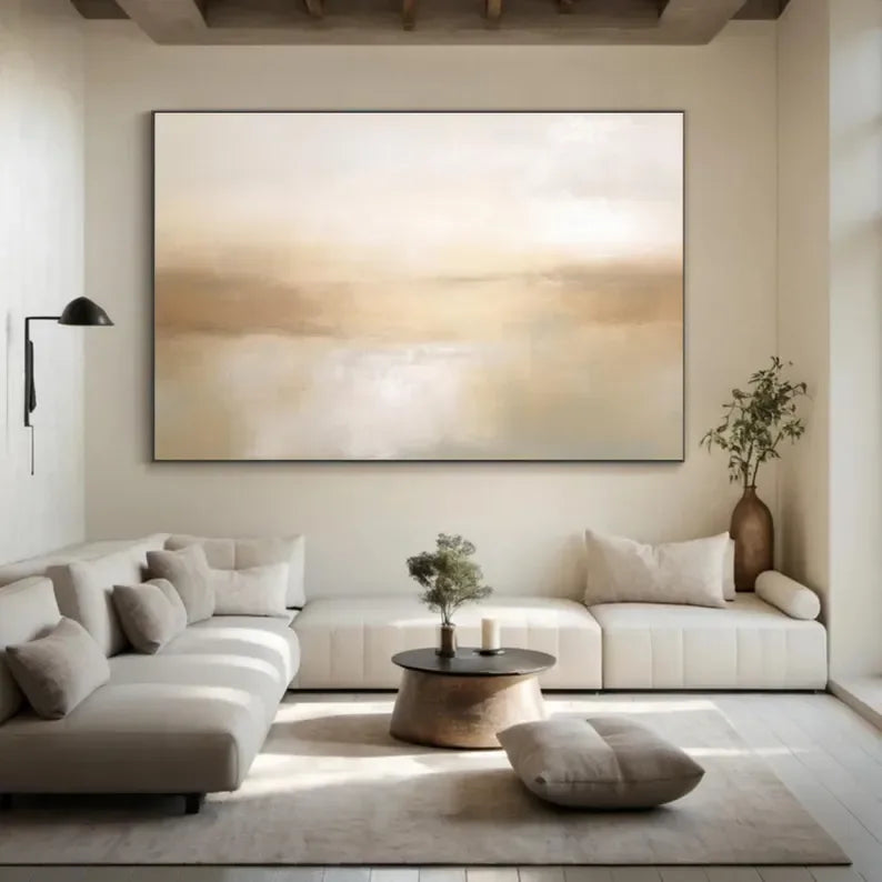 Abstract beige glow-Beige 3D Minimalist Painting on Canvas - artextured