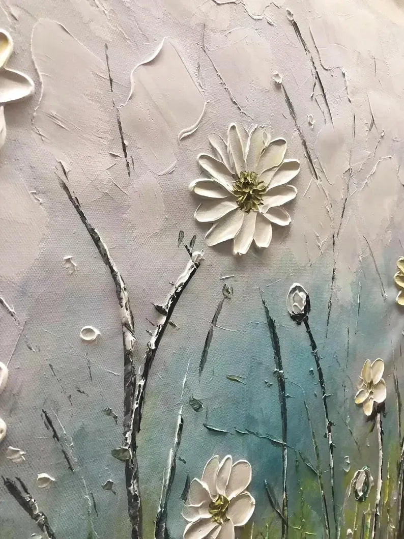 Floral Breeze-Minimalist Style Embossed Wildflower Hand-Painted Wall Art - artextured