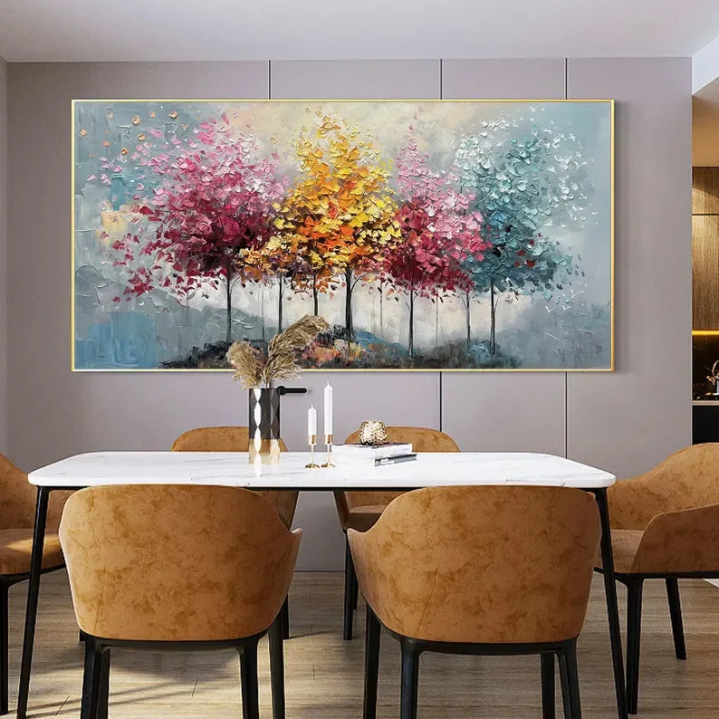 Seasons Symphony Canvas Art-Four Seasons Tree Oil Painting Wall Art with Hand drawn Texture - artextured
