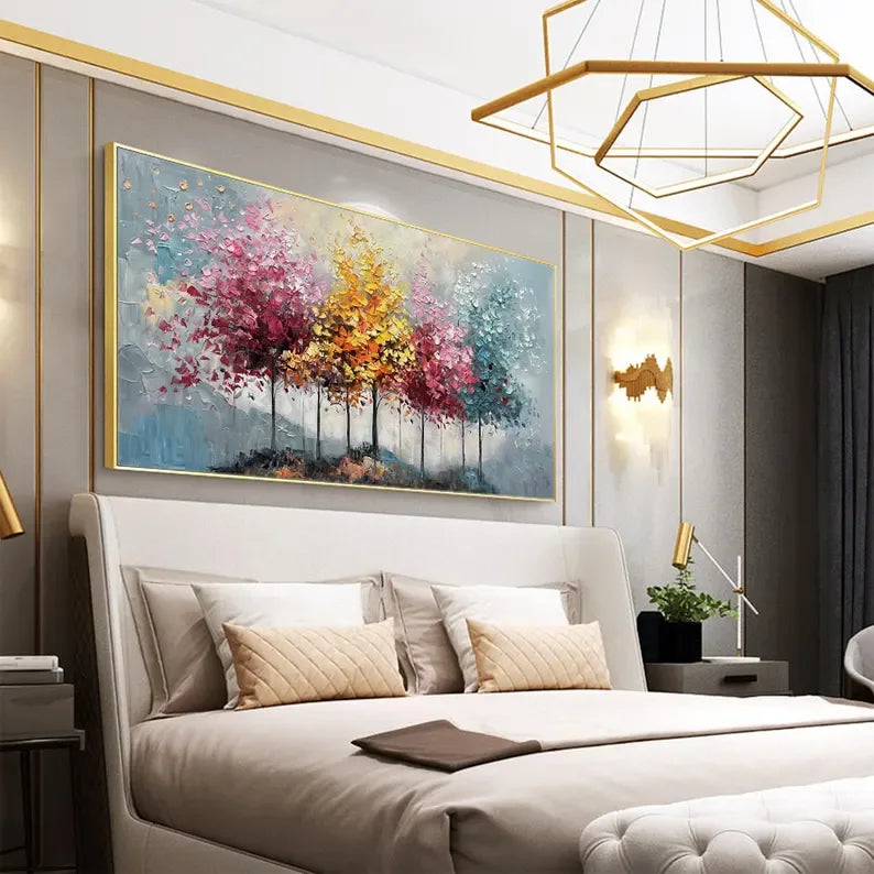 Seasons Symphony Canvas Art-Four Seasons Tree Oil Painting Wall Art with Hand drawn Texture - artextured